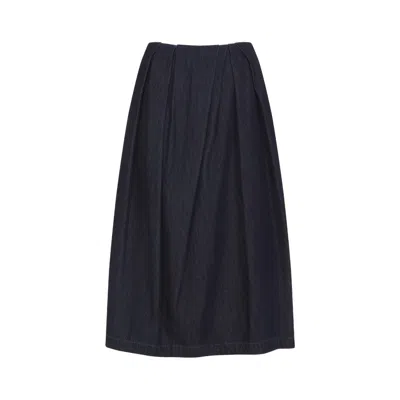 DRIES VAN NOTEN MIDI-LENGTH BLUE COTTON SKIRT WITH HIGH WAIST