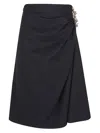 Dries Van Noten Navy Blue Draped Skirt With Brooch In Blue