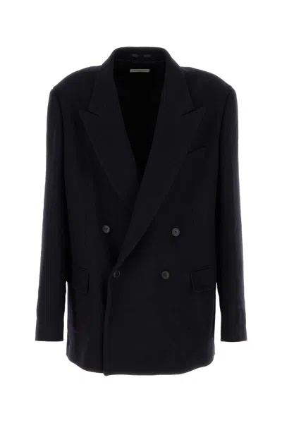 Dries Van Noten Midnight Blue Wool Blend Oversize Bishop Blazer In Navy