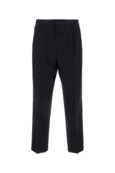 Dries Van Noten Wide Wool Blend Gabardine Pants In Navy