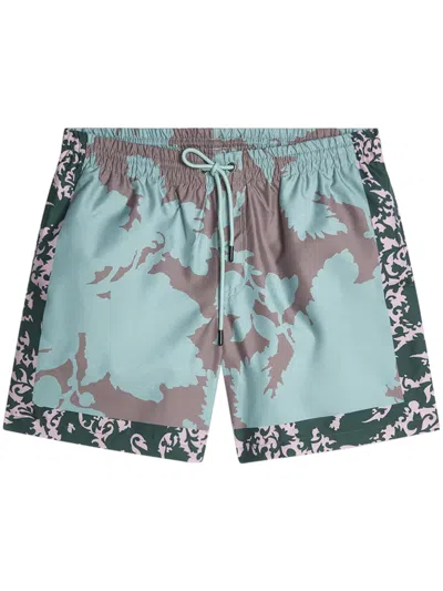 Dries Van Noten Mid-thigh Swim Shorts With Abstract Camouflage Pattern In Multi