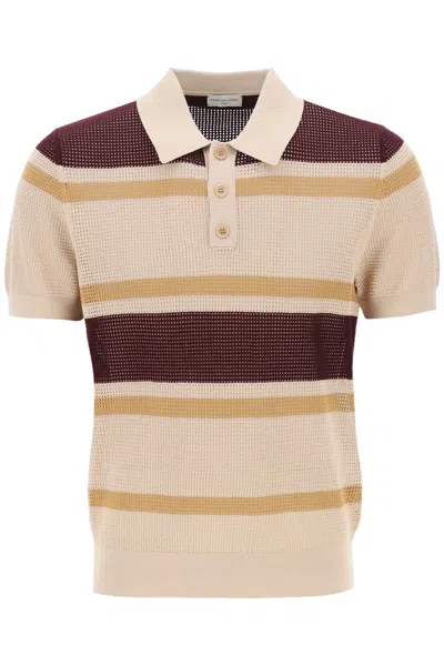 Dries Van Noten Mindo Stripe Perforated Knit Polo Shirt Men In Cream