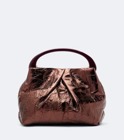 Dries Van Noten Mini Metallic Leather Top-handle Bag In Brown