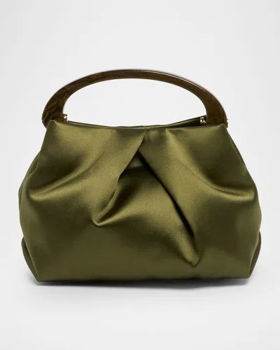 Dries Van Noten Mini Pleated Satin Top-handle Bag In Green