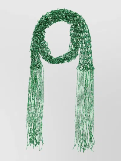 Dries Van Noten Mini Scarf Necklace Strass Embroidery Fringe In Green