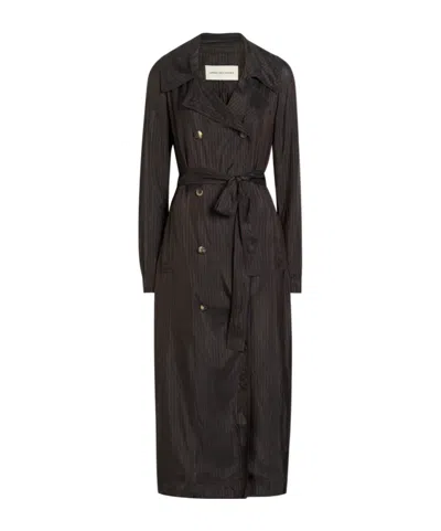 Dries Van Noten Minimal Striped Trench Coat In Black