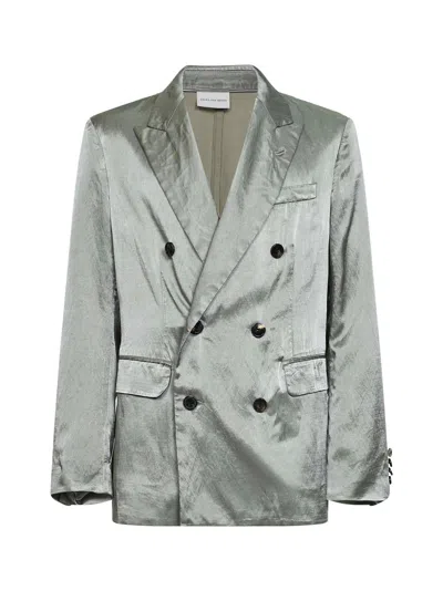 Dries Van Noten Mint Green Viscose And Cotton Double-breasted Blazer In Blue