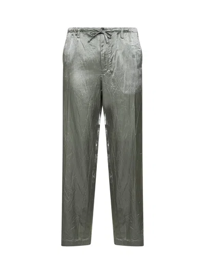 Dries Van Noten Mint Green Viscose And Cotton Straight-leg Trousers In Brown