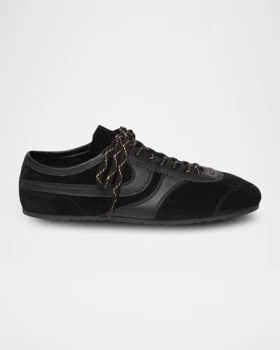 Dries Van Noten Mixed Leather Retro Runner Sneakers In Black