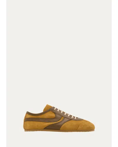 Dries Van Noten Mixed Leather Retro Runner Sneakers In Brown