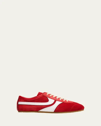 Dries Van Noten 70s Marathon Spirit Suede Low-top Sneakers In Red