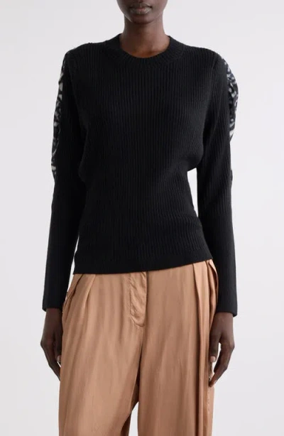 Dries Van Noten Mixed Media Crewneck Sweater In Black