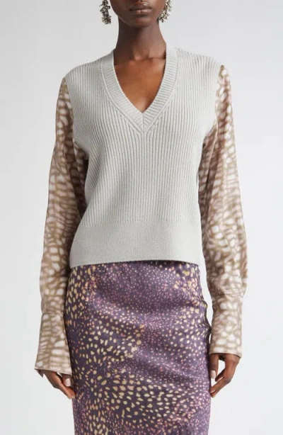 Dries Van Noten Mixed Media Sweater In Neutral