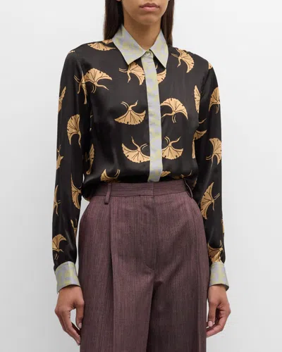 Dries Van Noten Mixed-print Button-down Satin Shirt In Black