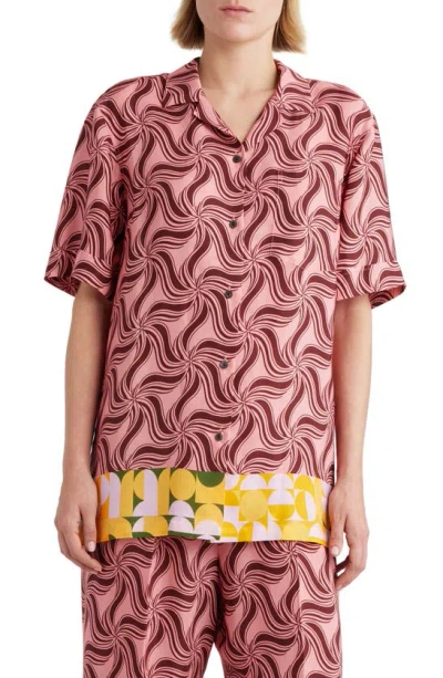 Dries Van Noten Mixed Print Oversize Camp Shirt In Pink