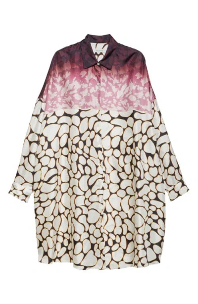 Dries Van Noten Mixed Print Oversize Silk Shirtdress