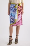 Dries Van Noten Mixed Print Scarf Silk Wrap Skirt In Pink