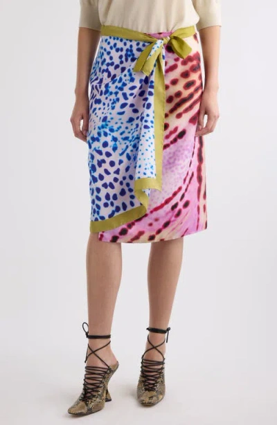 Dries Van Noten Mixed Print Scarf Silk Wrap Skirt In Pink