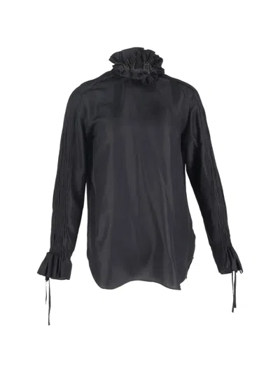 Pre-owned Dries Van Noten Mock-neck Long-sleeve Blouse In Black