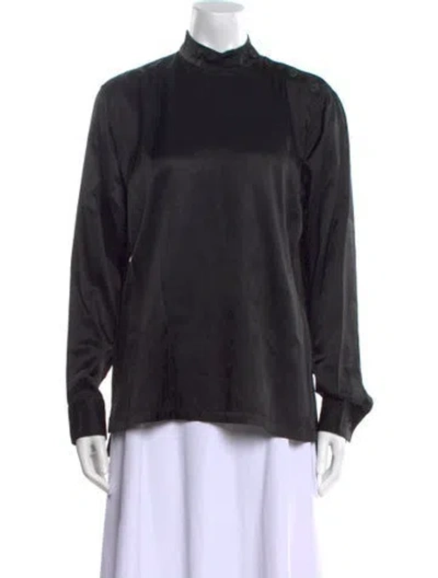 Pre-owned Dries Van Noten Mock Neck Long Sleeve Blouse In Black