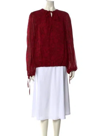 Pre-owned Dries Van Noten Mock Neck Long Sleeve Blouse W/ Tags In Red