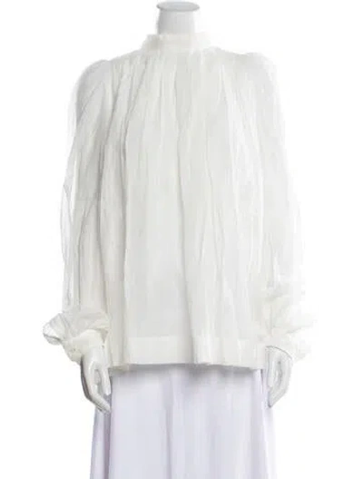 Pre-owned Dries Van Noten Mock Neck Long Sleeve Blouse In White