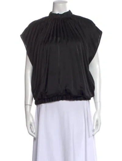 Pre-owned Dries Van Noten Mock Neck Short Sleeve Blouse In Black