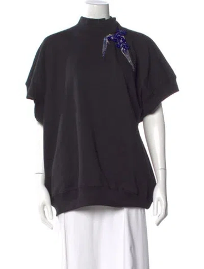 Pre-owned Dries Van Noten Mock Neck Short Sleeve Sweatshirt In Black