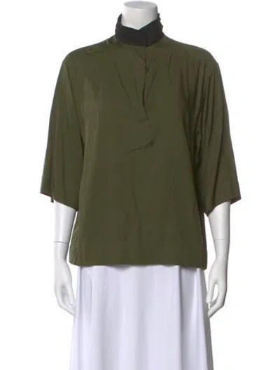 Pre-owned Dries Van Noten Mock Neck Three-quarter Sleeve Blouse In Green
