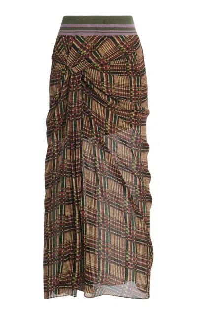 Dries Van Noten Suma Checked Georgette Midi Skirt In Brown