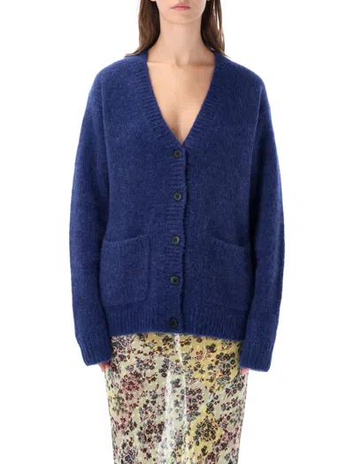 Dries Van Noten Mohair Blend V-neck Cardigan In Yellow