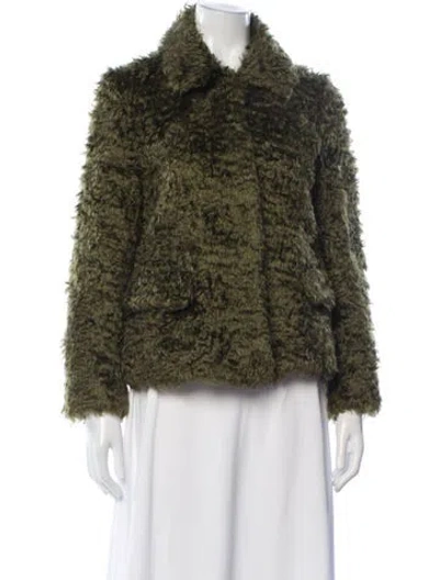 Pre-owned Dries Van Noten Mohair Faux Fur Jacket In Green
