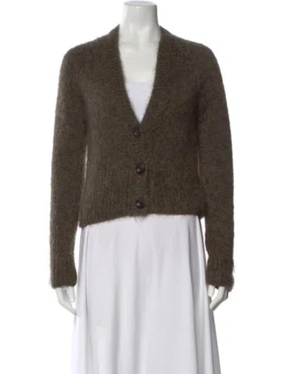 Pre-owned Dries Van Noten Mohair V-neck Sweater In Green