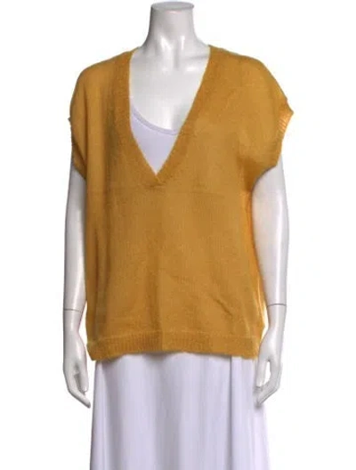 Pre-owned Dries Van Noten Mohair V-neck Top In Yellow
