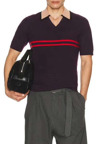 Dries Van Noten Molar Deep Purple Textured Polo Shirt In Black