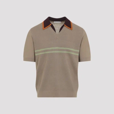 Dries Van Noten Striped Merino Wool Polo Shirt In Brown