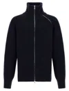Dries Van Noten Full Zip Turtleneck Sweater With Shoulder Detail In Black