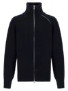 Dries Van Noten Full Zip Turtleneck Sweater With Shoulder Detail In Blue