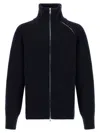 Dries Van Noten Full Zip Turtleneck Sweater With Shoulder Detail In Black