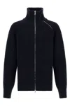 Dries Van Noten Men Black Wool Knit Zip-up Cardigan In Blue