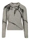 Dries Van Noten Mouche Crew Neck Knite With Motif Knitwear Grey In Gray