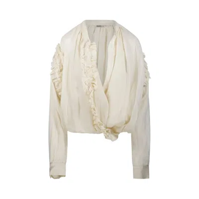 Pre-owned Dries Van Noten Mousseline Ramie Shirt 'ivory' | Cream | Women's Size 38 In White