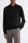 Dries Van Noten Black Wool Muano Polo Shirt In Black