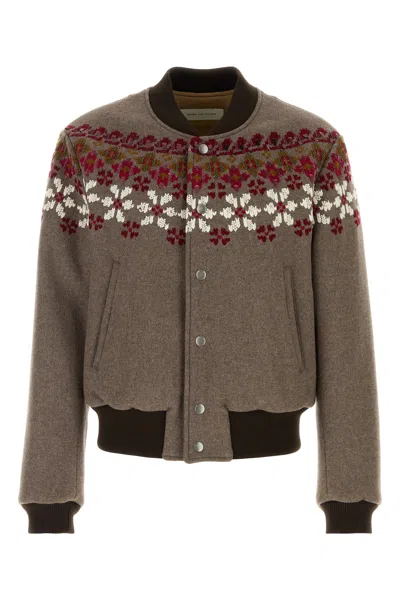 Dries Van Noten Mud Wool Blend Valtor Bomber Jacket In Brown