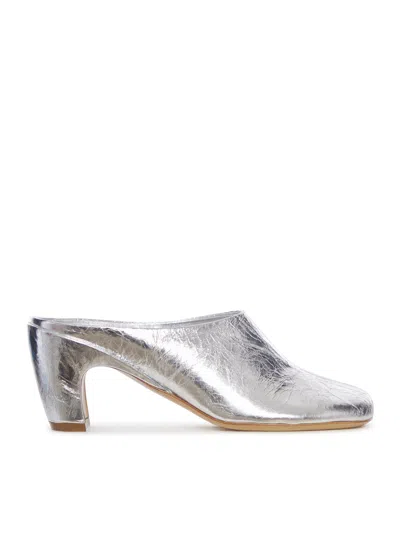 Dries Van Noten Mules In Laminated Leather With Metallic Effect In Silver
