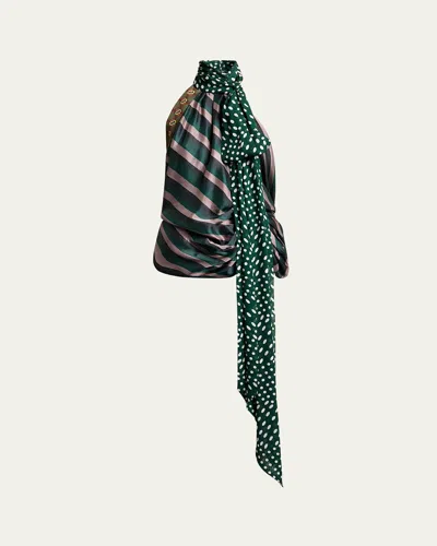 Dries Van Noten Multi-print Neck-scarf Halter Top In Green