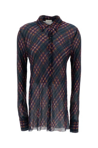 Dries Van Noten Multicolor Calima Plaid Metallic Slim Shirt In Blue