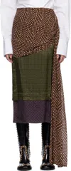 Dries Van Noten Multicolor Draped Silk Satin Midi Skirt In Multi