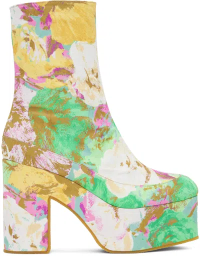 Dries Van Noten Multicolor Floral Platform Boots In 975 Des.a