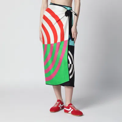 Dries Van Noten Mid Length Wrap Skirt Color Block In Brown